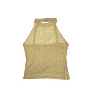 Y2k Vintage Cream Beaded High Neck Mesh Sleeveless Top